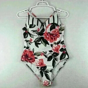 Cupshe Swimsuit Women’s Size M One Piece White/Black/Pink Floral